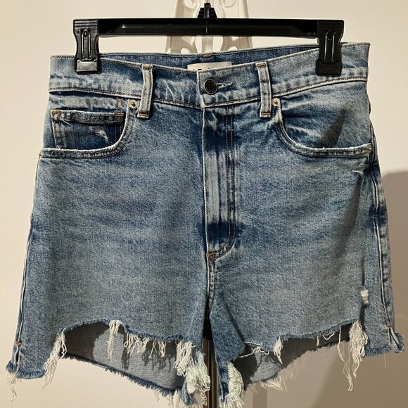 LE JEAN Georgie High-Rise Distressed Stretch Denim Cut-Off Shorts Sz 28 (4-6) - Picture 5 of 7